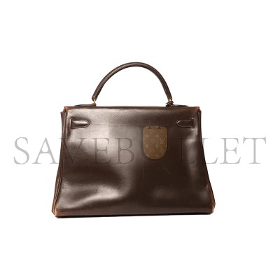 HERMES KELLY 32 BOX LEATHER CHOCOLATE BROWN GOLD HARDWARE (32*23*10.5cm)